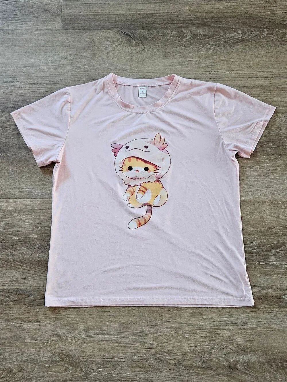 ROMWE Light Pink Graphic Tee with Cute Character Size L